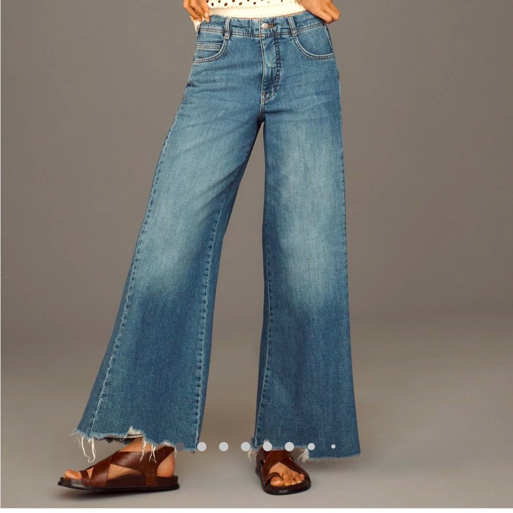 Pilcro Wide-Leg Flare Jeans in Medium Blue